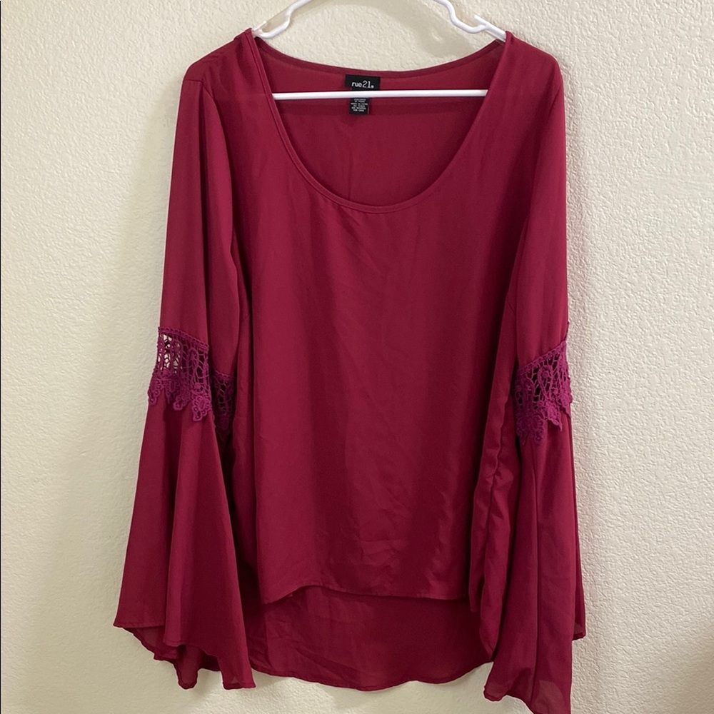 Rue21‎ Deep Red Lace Sleeve Blouse